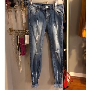 Dark wash distressed jeans